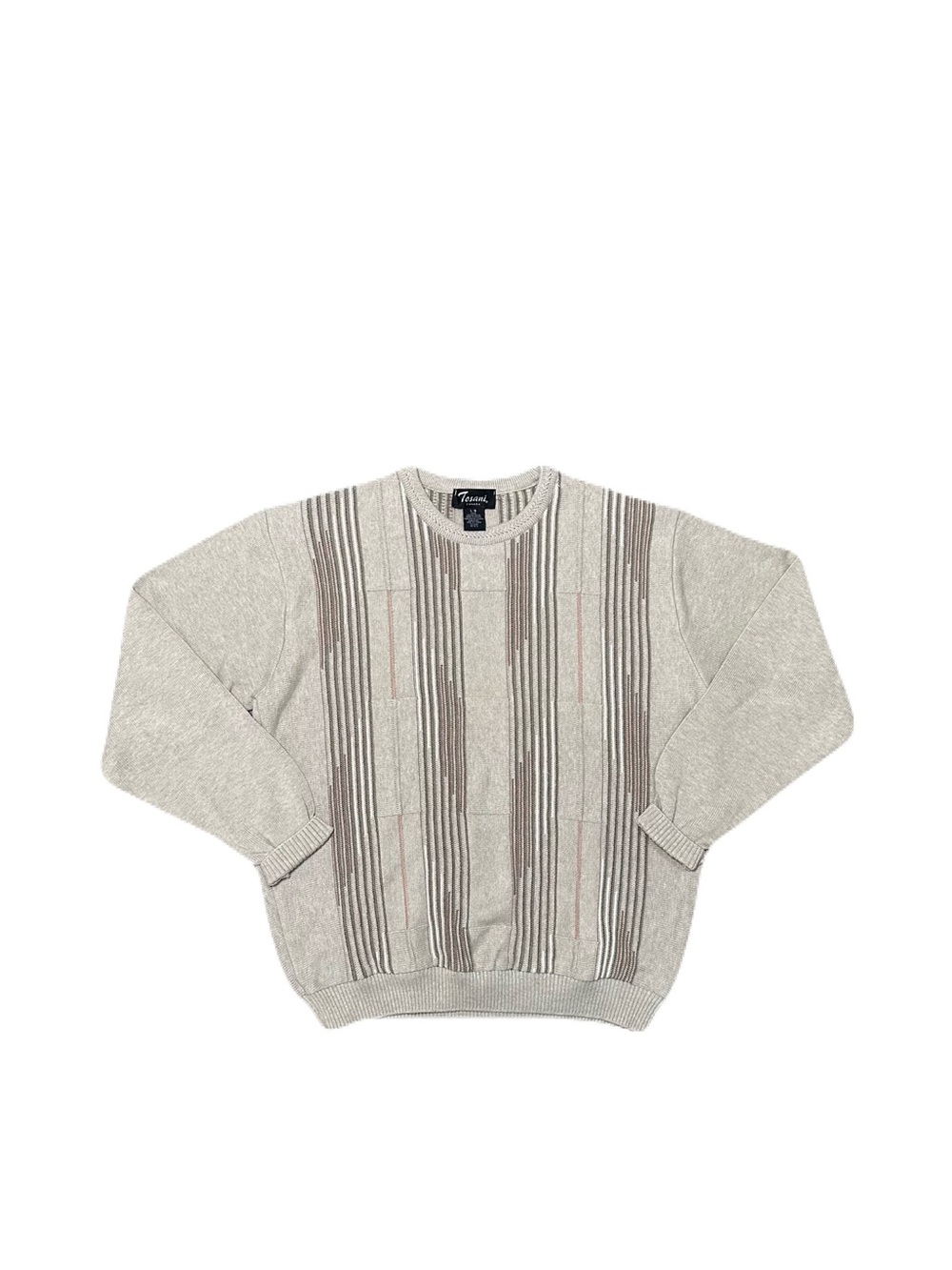 Vtg Tosani Canada Sweater 3D Textured Knit Striped Mens Large